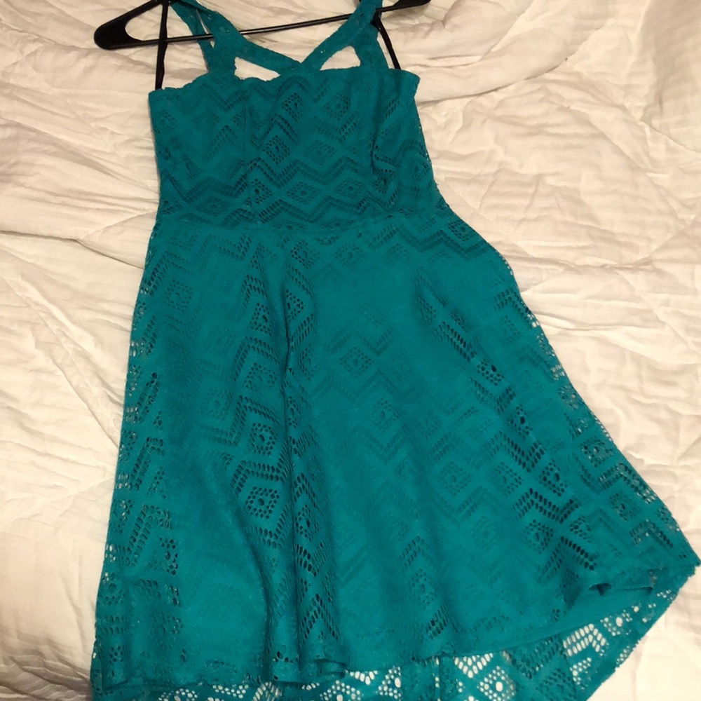 Teal high low dress